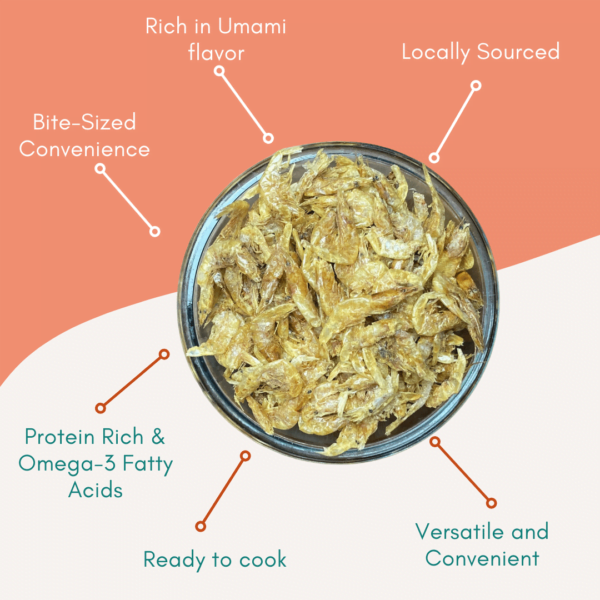 infographics Dry prawns in a bowl, ZestBites product