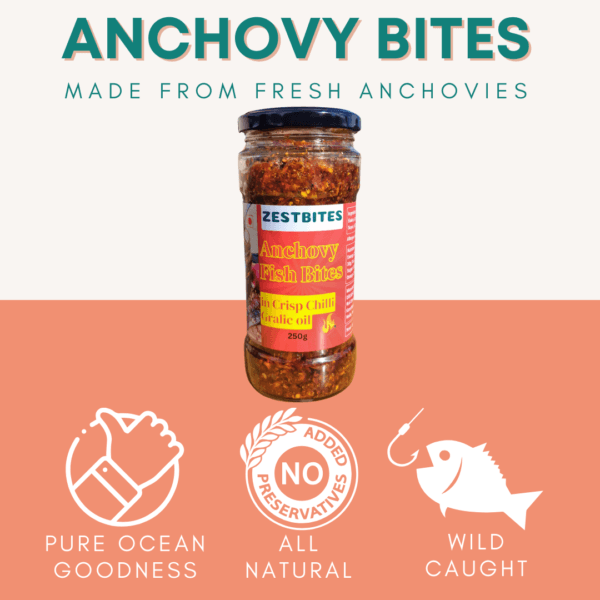 zestbites Anchovy Fish Crisp Chilli Garlic Oil in jar