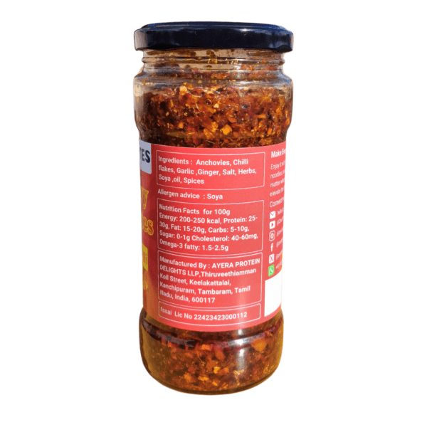 Anchovy Fish Crisp Chilli Garlic Oil in glass jar