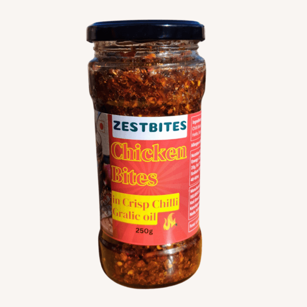 ZestBites Chicken Crisp Chilli Garlic Oil in jar