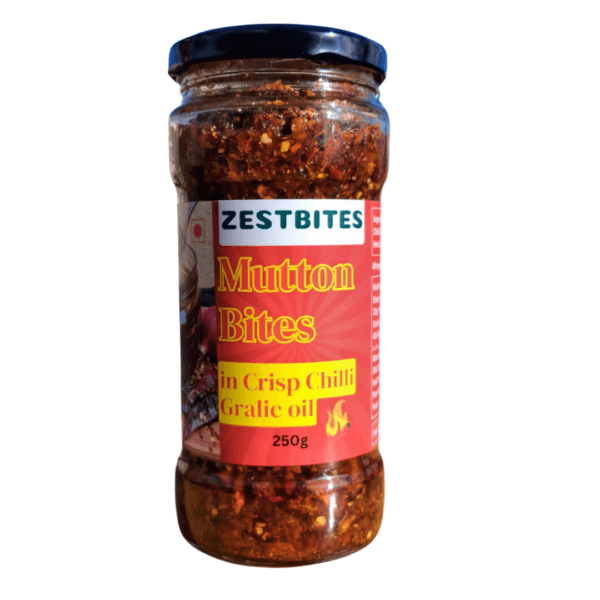 ZestBites Mutton Crisp Chilli Garlic Oil in jar