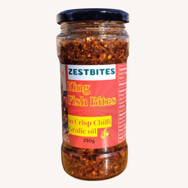 ZestBites Seer Fish Crisp Chilli Garlic Oil in jar