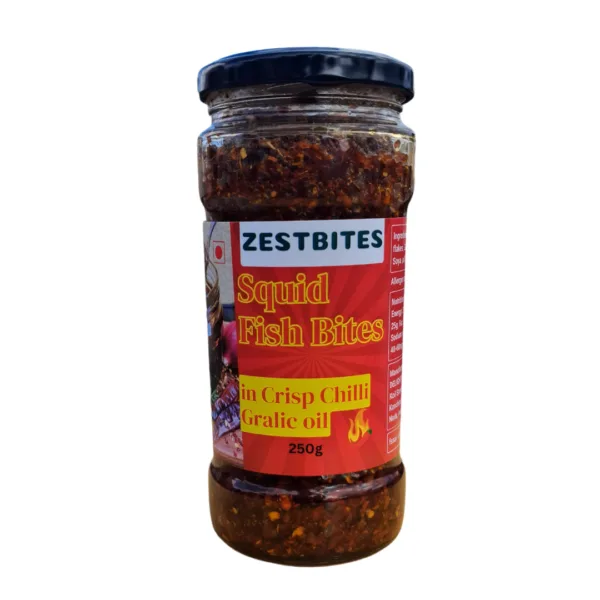 ZestBites Squid Crisp Chilli Garlic Oil in jar