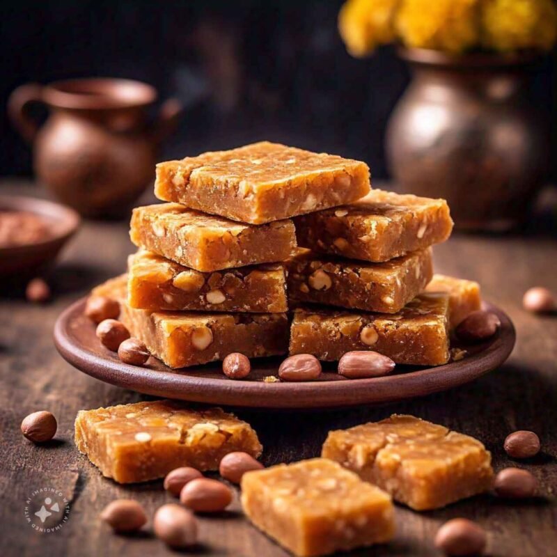 a plate of zestbites crushed peanut Chikki bars