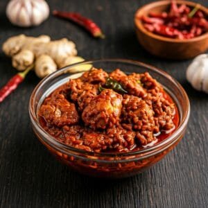 a bowl of zestbites Chicken pickle on a table