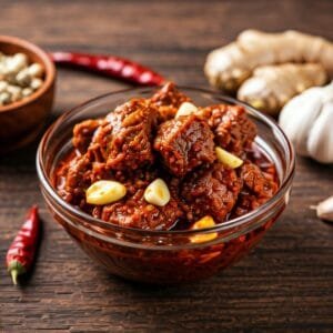 a bowl of zestbites mutton pickle on a table