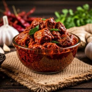 a bowl of zestbites mutton pickle on a table