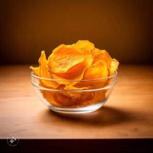 a bowl of Dried Mango Slices on a table