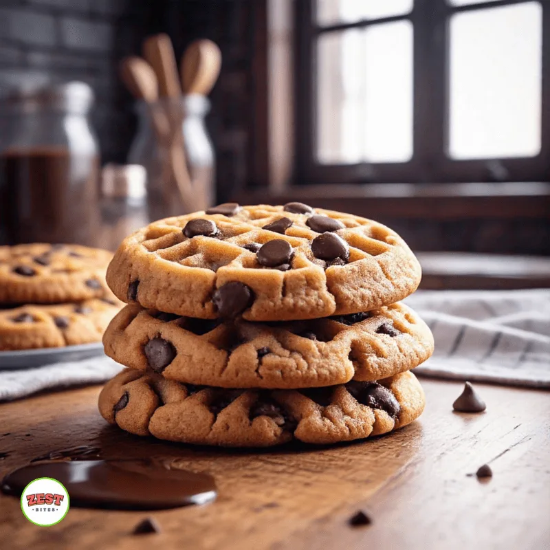 a stack of Chocolate Chip Waffle Cookies