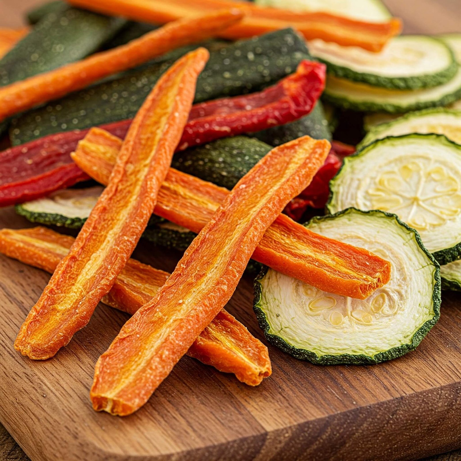 Dehydrated Vegetables on a wooden board
