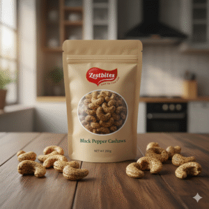 Black Pepper Cashews in a stand-up