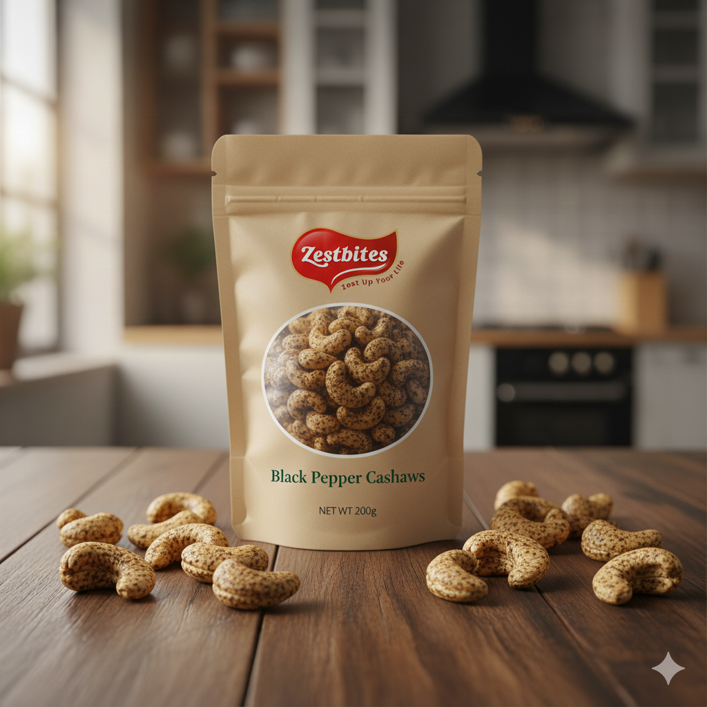 ZestBites Premium Spiced Black Pepper Cashews| 200g 2 ZestBites Premium Spiced Black Pepper Cashews| 200g - Image 2